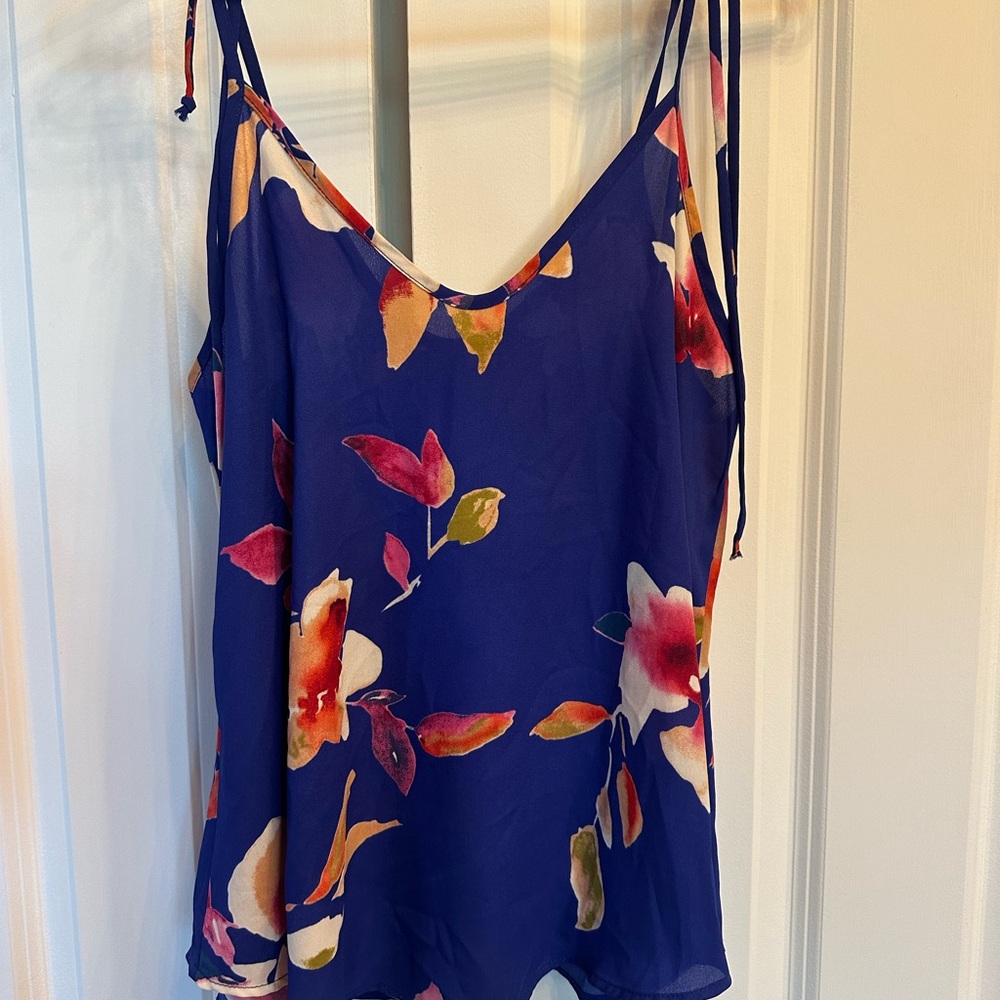 Sienna Sky Blue Flowy Tie Shoulder Floral Camisole